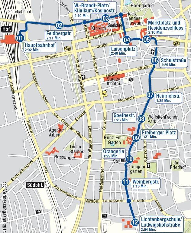 Karte der Hörtour-Stationen der Linie 3